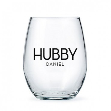 Personalized Stemless Wine Glass - Hubby Print