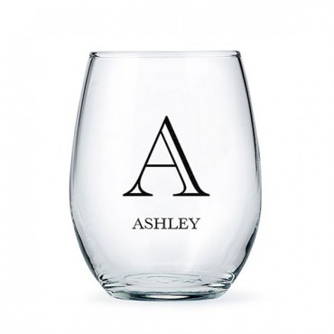 Personalized Stemless Wine Glass - Classic Monogram Print