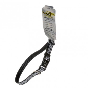 Lazer Brite Reflective Open-Design Adjustable Dog Collar - Black Chain Link - 8 - 12 Long x 3/8 Wide