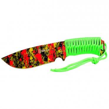 12 in. Zomb-War Hunting Knife Green Cord Wrapped Handle With Yellow Zombie Design