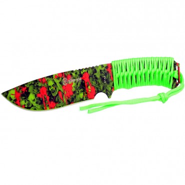 12 in. Zomb-War Hunting Knife Green Cord Wrapped Handle With Green Zombie Design