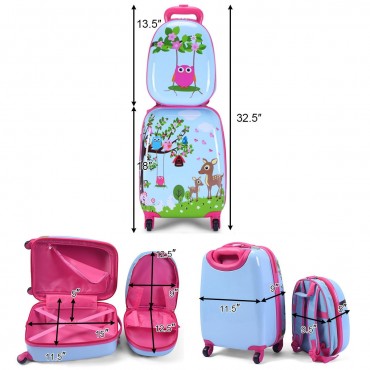 2 Pcs 12 In. 16 In. Blue ABS Kids Suitcase Backpack Luggage Set