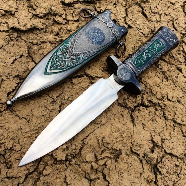 11 in. Silver Color Mongolian Dagger with Sheath