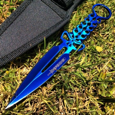 8 in. Defender Blue Skull Throwing Knife with Sheath