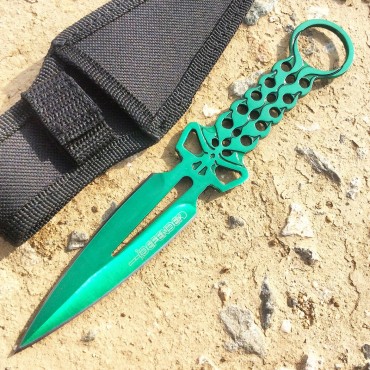 8 in. Defender Green Skull Throwing Knife with Sheath