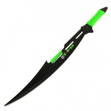27 in. Full Tang Black Stainless Steel Green Zomb-War Sword