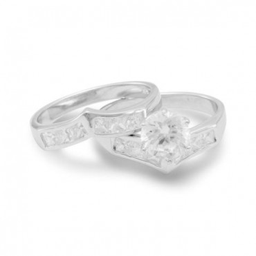Rhodium Plated Two Piece CZ Ring Set with 6.8mm Center CZ