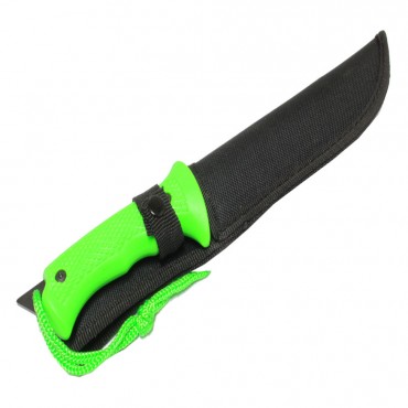 13 in. Zombie-War Stainless Steel Hunting Knife with Neon Green Handle Fish Hook Blade