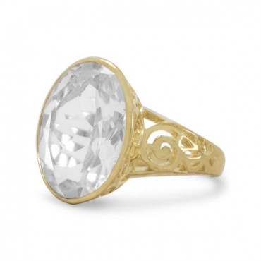 14 Karat Gold Plated White Quartz Ring