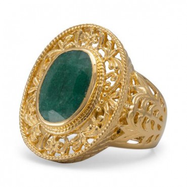 Ornate 14 Karat Gold Plated Beryl Ring