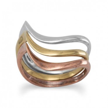 Triple Band Sterling Silver and Bronze Ring