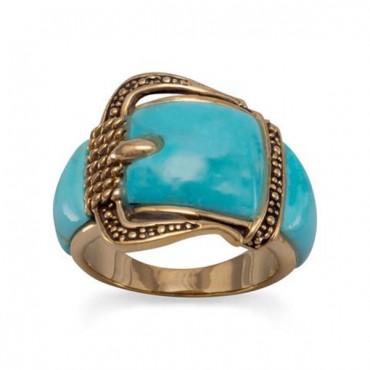 Bronze and Reconstituted Turquoise Buckle Design Ring