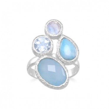  Chalcedony, Larimar, Topaz and Moonstone Cluster Ring