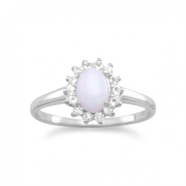  Rhodium Plated White Topaz and Australian Opal Ring