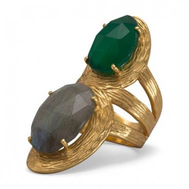 Beautiful 14 Karat Gold Plated Ring with Labradorite and Green Onyx