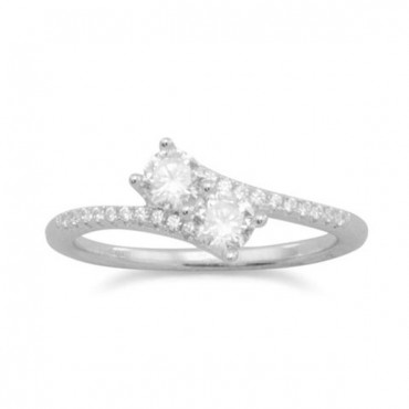 Rhodium Plated Double CZ Ring with CZ Band