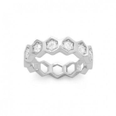 Rhodium Plated CZ Honeycomb Ring