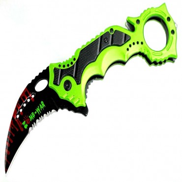 8 in. Zomb-War Green Spring Assisted Knife w/ Belt Clip