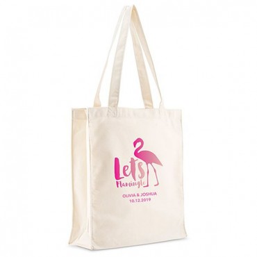 Personalized White Cotton Canvas Tote Bag - Let's Flamingle