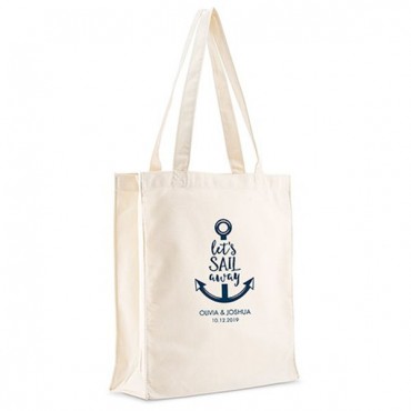 Personalized White Cotton Canvas Tote Bag - Let's Sail Away