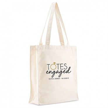 Personalized White Cotton Canvas Tote Bag - Totes Engaged