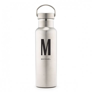 Personalized Chrome Water Bottle With Handle - Custom Monogram Print