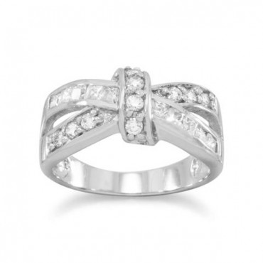 Rhodium Plated CZ Love Knot Look Ring