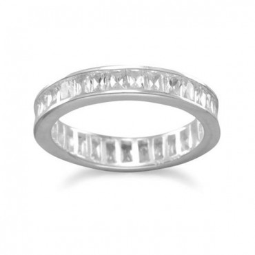 Rhodium Plated 4mm Baguette CZ Eternity Band
