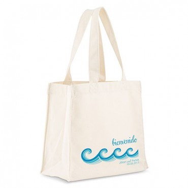 Personalized White Cotton Canvas Tote Bag - Stylized Waves