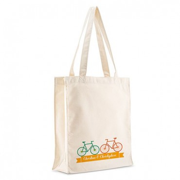 Personalized White Cotton Canvas Tote Bag - Double Bicycle