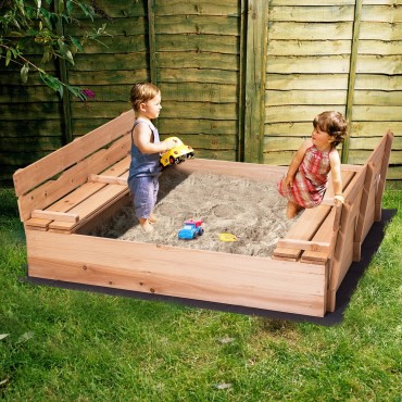 Kids Outdoor Foldable Retractable Sandbox With Bench Seat