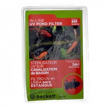Beckett In-Line UV Pond Filter - 9 Watts UV - Ponds up to 650 Gallons - For use with Pumps 400 - 800 GPH