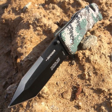 8 in. Spring Assisted Digital Woodland Camo Knife and Belt Cutter