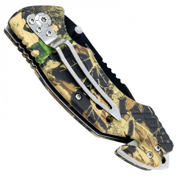8 in. Spring Assisted Woodland Camo Knife and Belt Cutter