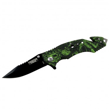 8 in. Green Viper Handle Spring Assisted Knife and Belt Cutter