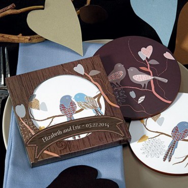 Love Birds Coaster Set Favor In Gift Packaging - 4 Pieces