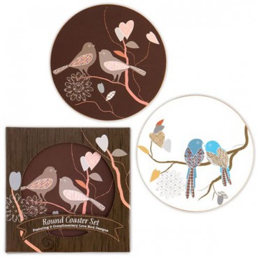 Love Birds Coaster Set Favor In Gift Packaging - 4 Pieces