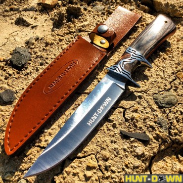 12 in. Hunt-Down Black/Brown Sporting Knife With Sheath