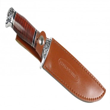12 in. Hunt-Down Fixed Blade Brown and Chrome Knife with Sheath