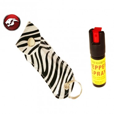 Defender Cheetah Pepper Spray Silver Zebra Pattern Faux Leather Pouch For Self Defense