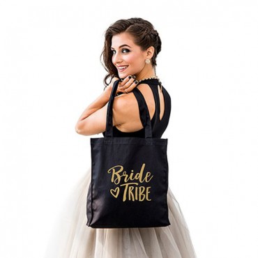 Plain Black Canvas Tote Bag For Bridesmaid - Bride Tribe