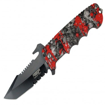 9 in. Defender Xtreme Spring Assisted Folding Knife Red Zombie Blood Handle