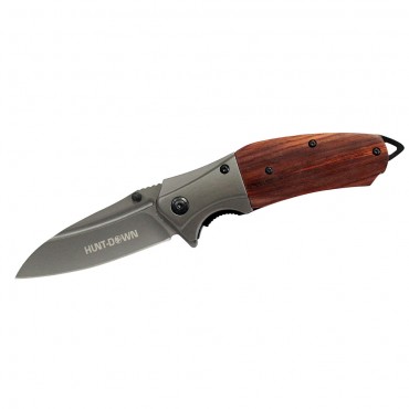 9 in. Hunt-Down Spring Assisted Wood Handle Knife with Belt Clip
