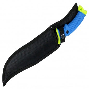 16 in. Defender Xtreme Full Tang Hunting Knife with Blue/Neon Green Rubber Handle