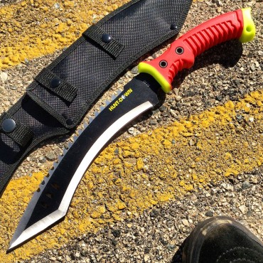 16 in. Hunt-Down Full Tang Hunting Knife with Red/Neon Green Rubber Handle