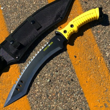 16 in. Hunt-Down Full Tang Hunting Knife with Black/Yellow Rubber Handle