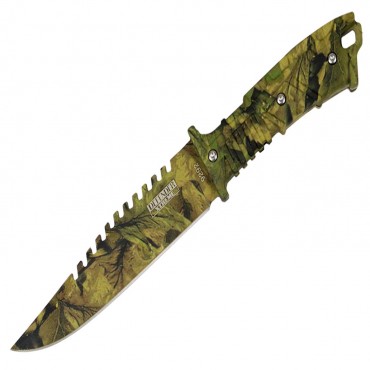 11 in. Defender Xtreme Full Tang Hunting Knife Woodland Brown Camo