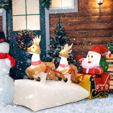 7 Ft. Outdoor Christmas Inflatable Santa Claus On Sleigh 2 Reindeers