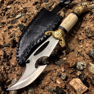The Bone Edge 12.5 in. Bone Handle Stainless Steel Hunting Knife With Leather Sheath