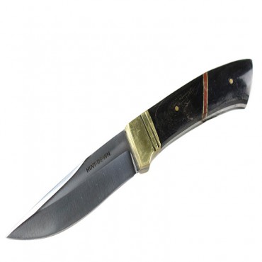 8.5 in. Hunt down Full Tang Knife with Black Handle & Leather Sheath